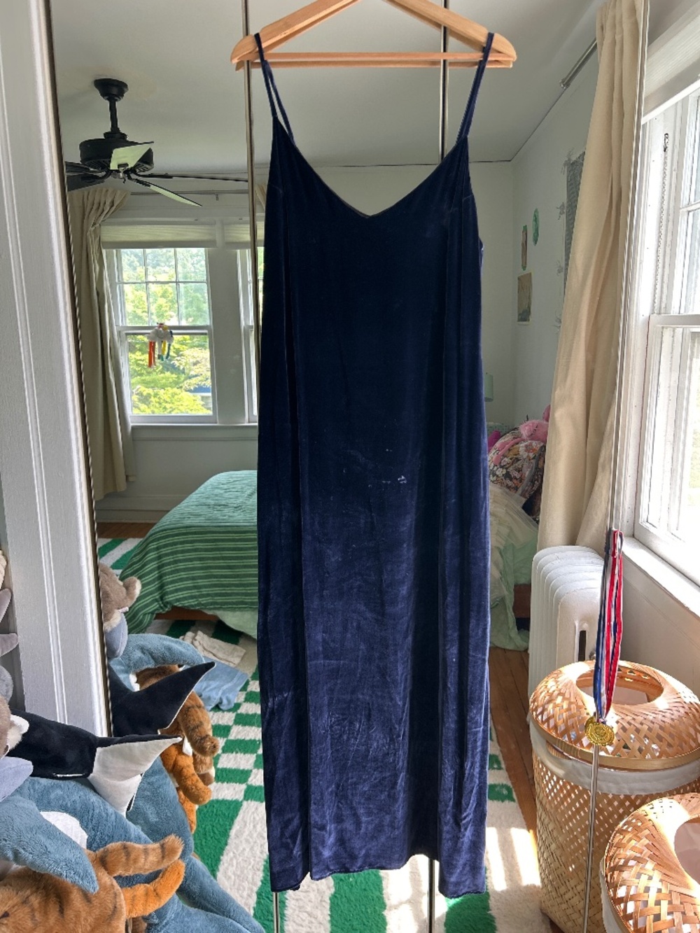 Reformation navy blue velvet dress